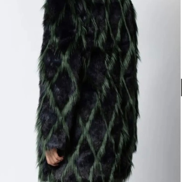 ZADIG & VOLTAIRE Louisy Harlequin Faux Fur Coat Marine Blue/Green Size S - Picture 12 of 12